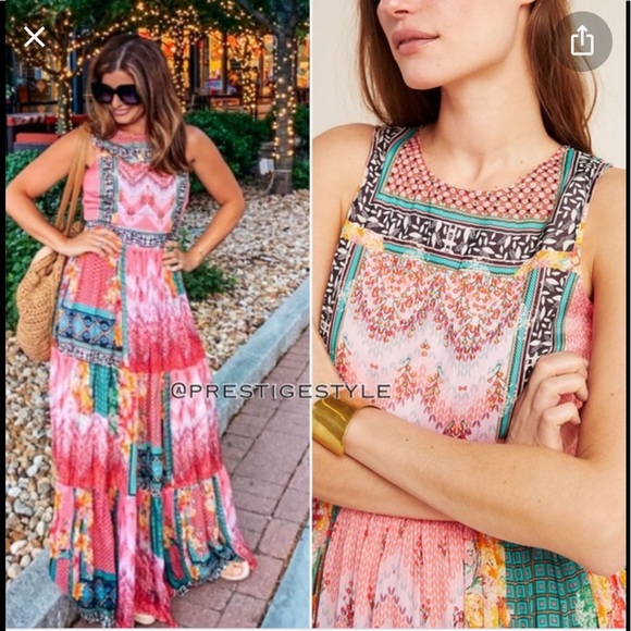 Anthropologie Bhanuni by Jyoti Pink Floral Maxi Dress - Picture 2 of 16